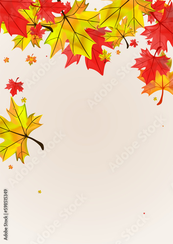 Golden Plant Background Beige Vector. Foliage Tree Template. Red Design Leaf. September Floral Illustration.