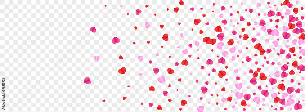Red Heart Background Transparent Vector. Design Pattern Confetti. Violet Element Texture. Pink Confetti Banner Illustration. Tender Honeymoon Frame.