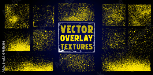 The effect of an old wall with scratches and damage. Collection of textures overlay on the background. Different paint textures with splay effect and drop ink splashes. Stamp overlay. Vector set
