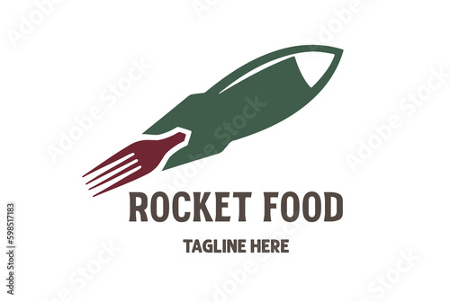 Space Rocket with Fork for Food Catering Cook Fast Delivery Service Logo Design