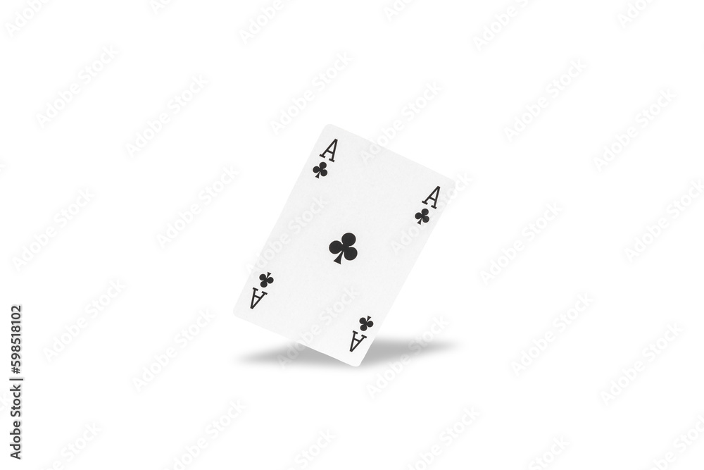 Ace of clubs playing card, isolated with shadow