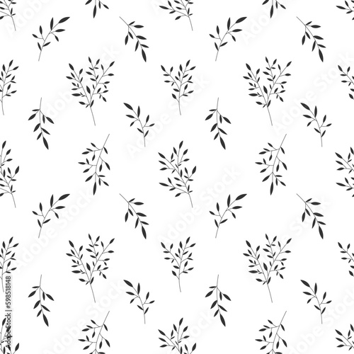 Leaf olive branch twig seamless pattern stamp black silhouette. Tropical garden plant wrap interior design pastel print floral textile home decor natural cosmetic wallpaper cover web Generative AI