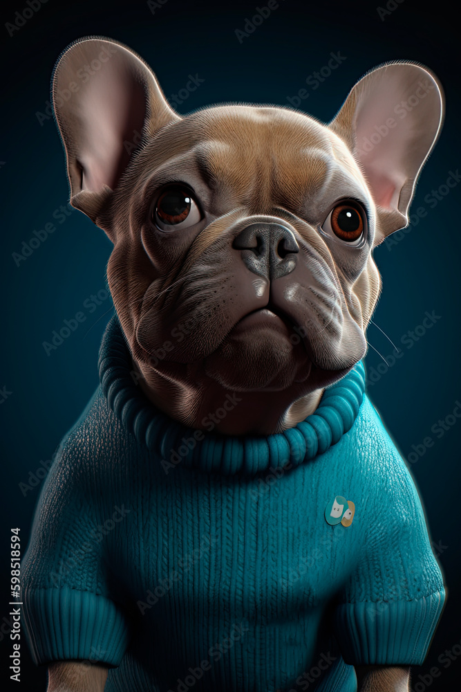 A dog wearing a sweater. French bulldog. Generative AI