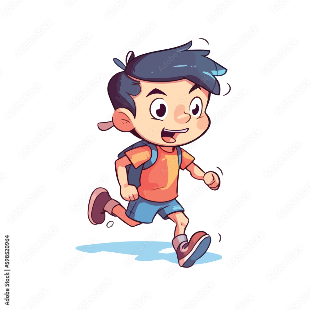 Cute little boy run and happy cartoon flat character vector illustration Cute little boy run and happy cartoon flat character vector illustration
