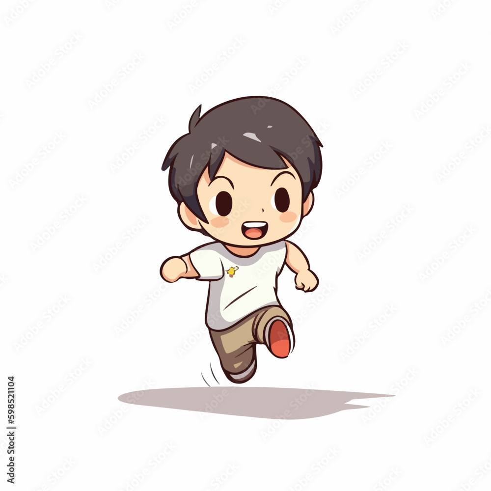 Cute little boy run and happy cartoon flat character vector illustration Cute little boy run and happy cartoon flat character vector illustration