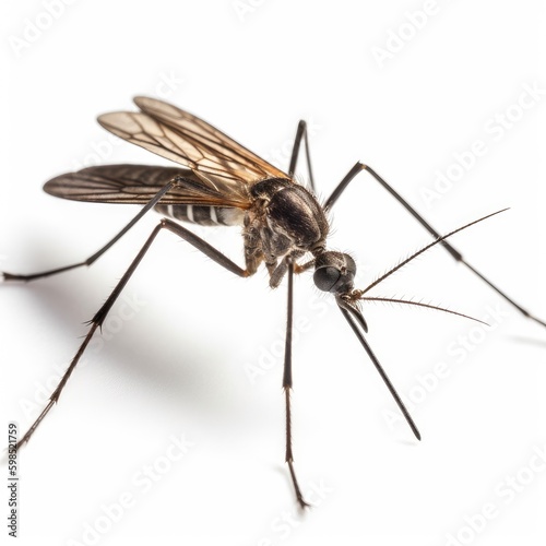 Mosquito Preparing for a Bite on White - AI generated