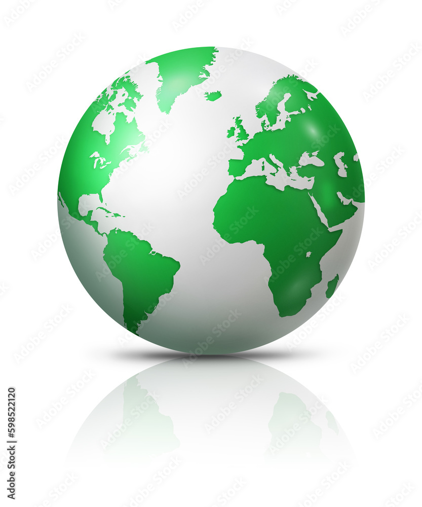 Green earth globe isolated on white background