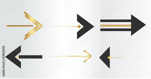 Set of arrows, gold arrows, right arrow, left arrow