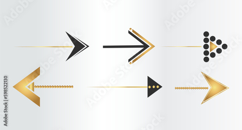 Set of arrows, gold arrows, right arrow, left arrow