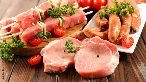 assorted of raw meats for barbecue