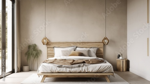 Modern Interior Design Background. Stylish Bedroom. Generative AI. photo