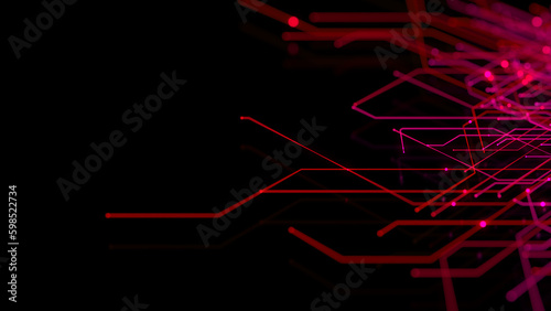 Connectivity Concept with Technical Grid. Red and Pink Futuristic Network Lines with copy-space. photo