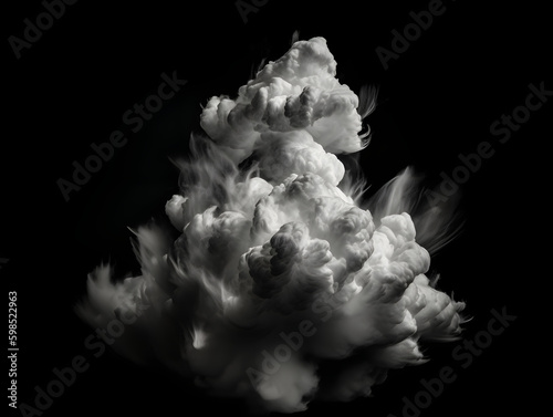 explosion of white smoke cloud isolated on black background