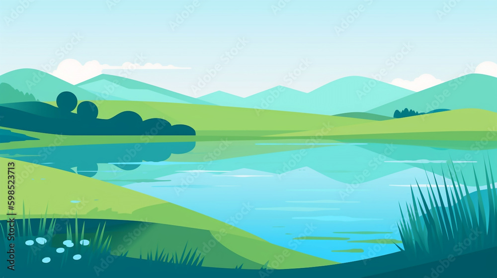 Tranquil Vector Landscape of Serene Nature and Rolling Hills - Generative AI