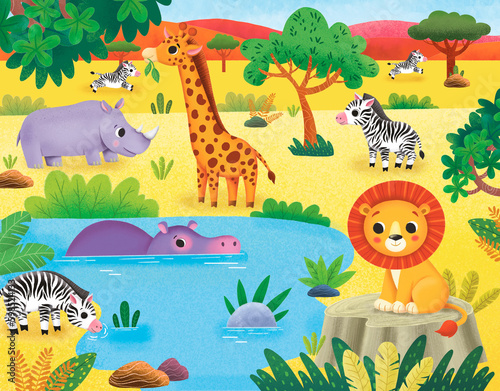 Cute jungle animals and safari set for kids book