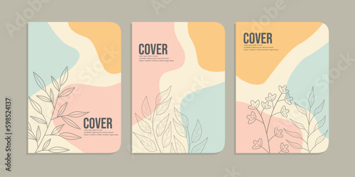 set of book cover design with simple hand drawn floral decorations. abstract retro botanical background.size A4 For notebook, cover, book, planner, school, brochure, book, catalog