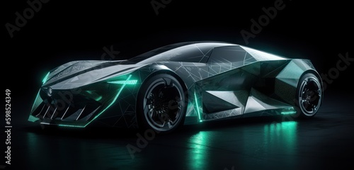 Generative AI illustration of a brand-less generic concept car in black studio environment