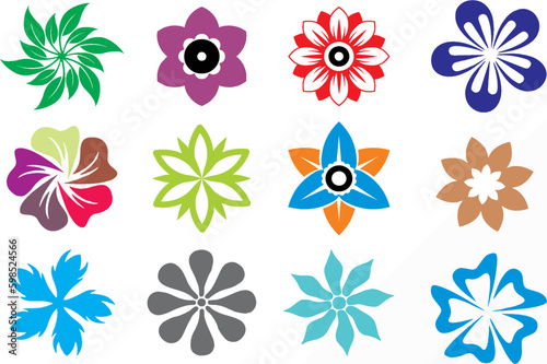Multiple Flowers icons isolated in flat style. Template for app, sticker, label, tag and logo. Creative art concept. Editable vector, easy to change color or size for reuse. eps 10.