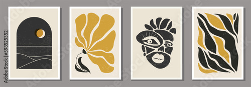 Set of minimalist posters with abstract organic shapes composition
