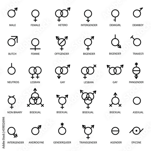 Gender symbol set on a white background. Sexual orientation signs collection. Vector illustration