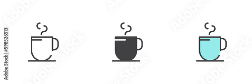 Hot coffee cup different style icon set