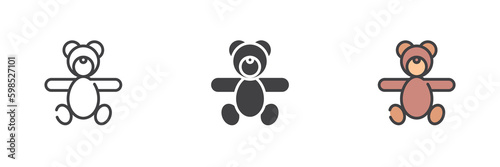 Teddy bear toy different style icon set