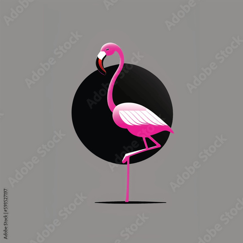 Vector illustration of pink flamingos on a Gray background.