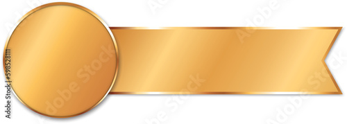 vector illustration of gold colored award with gold ribbon banner