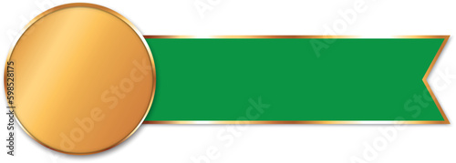 vector illustration of gold colored award with green ribbon banner
