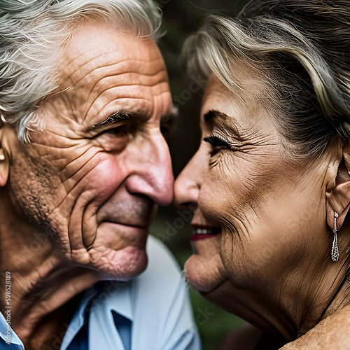 ai-generated, illustration of a happy senior couple in love