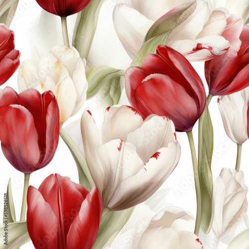 Watercolor Tulips Seamless Pattern, Digital Papers, Generative AI
