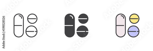 Medical pills different style icon set