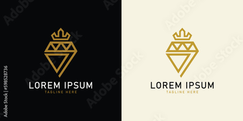 Diamond stone logo and king crown. Suitable for brands beauty, crystal gold, gem jewelry, luxury. simple design editable