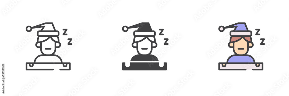 Sleeping man different style icon set Sleeping man different style icon set
