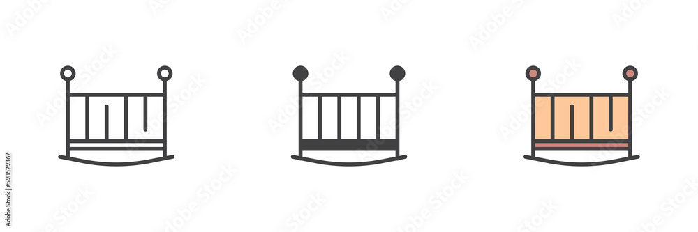 Infant bed different style icon set Infant bed different style icon set