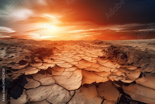 Cracked dried earth soil. Ground texture. Drought or dry land. Generative AI