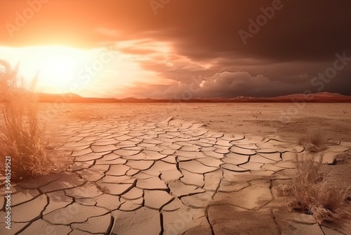 Cracked dried earth soil. Ground texture. Drought or dry land. Generative AI