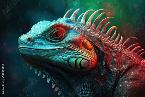 Portrait of Incredibly cute colorful chameleon lizard. Exotic wild lizard or reptile. Generative AI © Gelpi