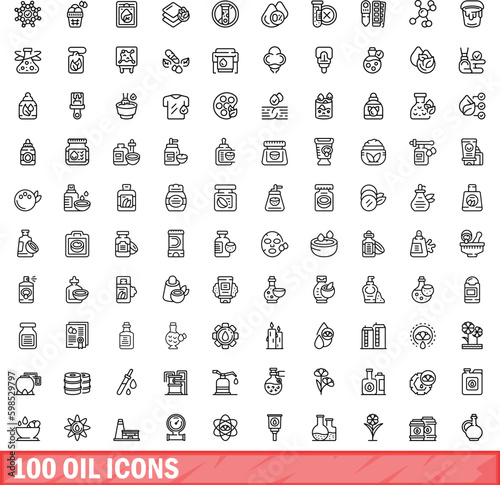 100 oil icons set. Outline illustration of 100 oil icons vector set isolated on white background