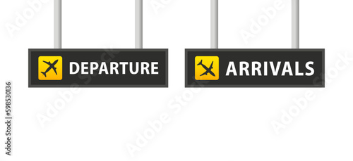 Arrivals and departure sign board. Airport sign departure arrival travel icon. Vector airport board airline sign. Transfer. Arrivals. Airport board airline sign. Vector illustration