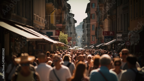 Blurred crowd of unrecognizable downtown streets - Generative AI