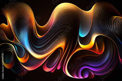 Abstract colorful glossy wallpaper. Shiny wavy texture with details. Background with curvy shapes. Generative Ai