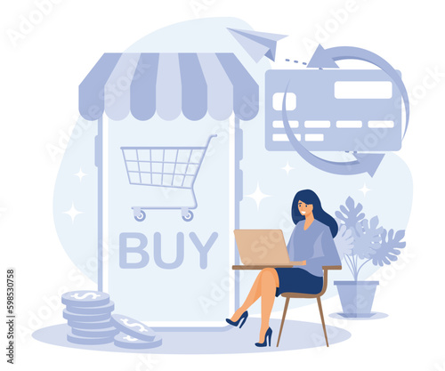 Customer loyalty concept,  Consumer policy, payment terms and cash back, buyer protection, cash flow, credit card, reward program, flat vector modern illustration