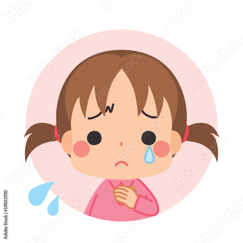 泣いている可愛い女の子のアイコン イラスト 白背景 ベクター アバター