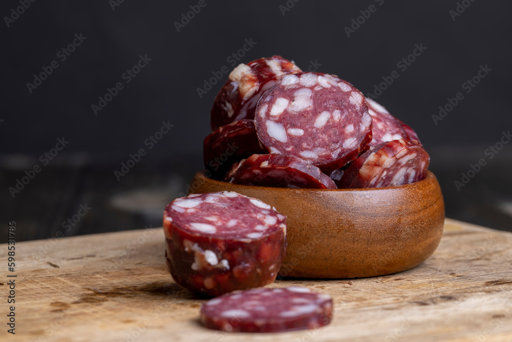 Sliced pork sausage with bacon Sliced pork sausage with bacon