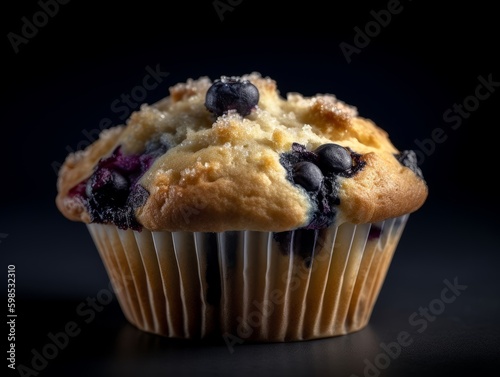 muffin with blueberries on top and a crumbly texture
