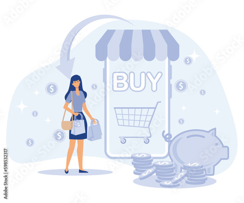 Making online purchase  concept, Prepayment terms, cashback service, pending payment, flat vector modern illustration