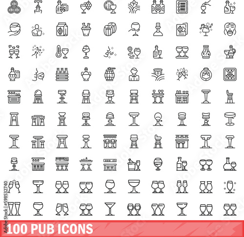 100 pub icons set. Outline illustration of 100 pub icons vector set isolated on white background