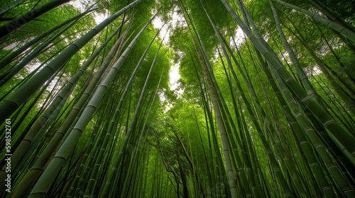 green bamboo forest up view generative ai