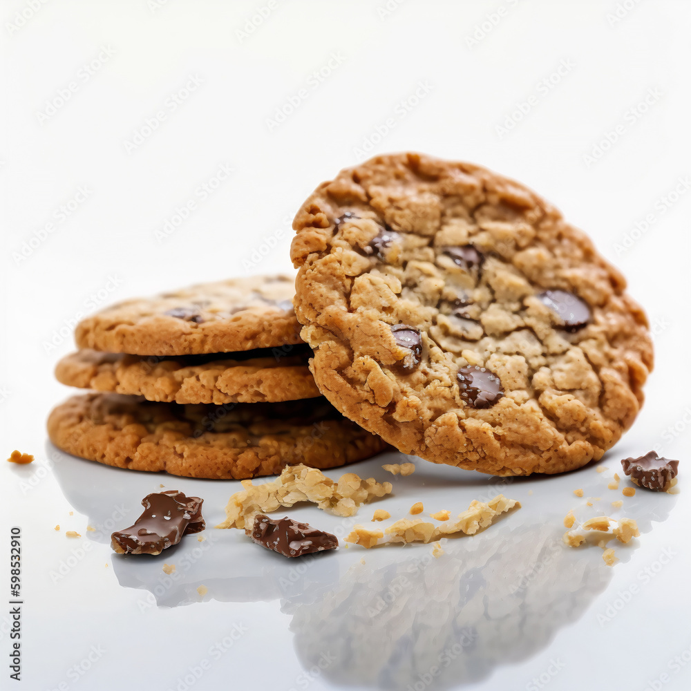 oatmeal cookies with chocolate and different seeds isolated on white background, top view, Generative AI oatmeal cookies with chocolate and different seeds isolated on white background, top view, Generative AI